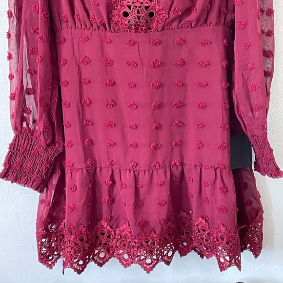 LULUS Lust or Love Wine Red Embroidered Lace Long Sleeve Mini Dress - Picture 8 of 15